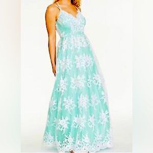 Size 3/4 Mint Blue Green Lace Prom Homecoming Pageant Bridesmaid Gown Dress NWT
